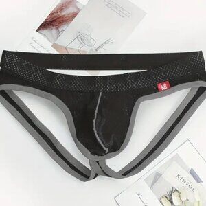 Men's Karen Space Hipster Mesh Thong Jockstrap L black with gray trim